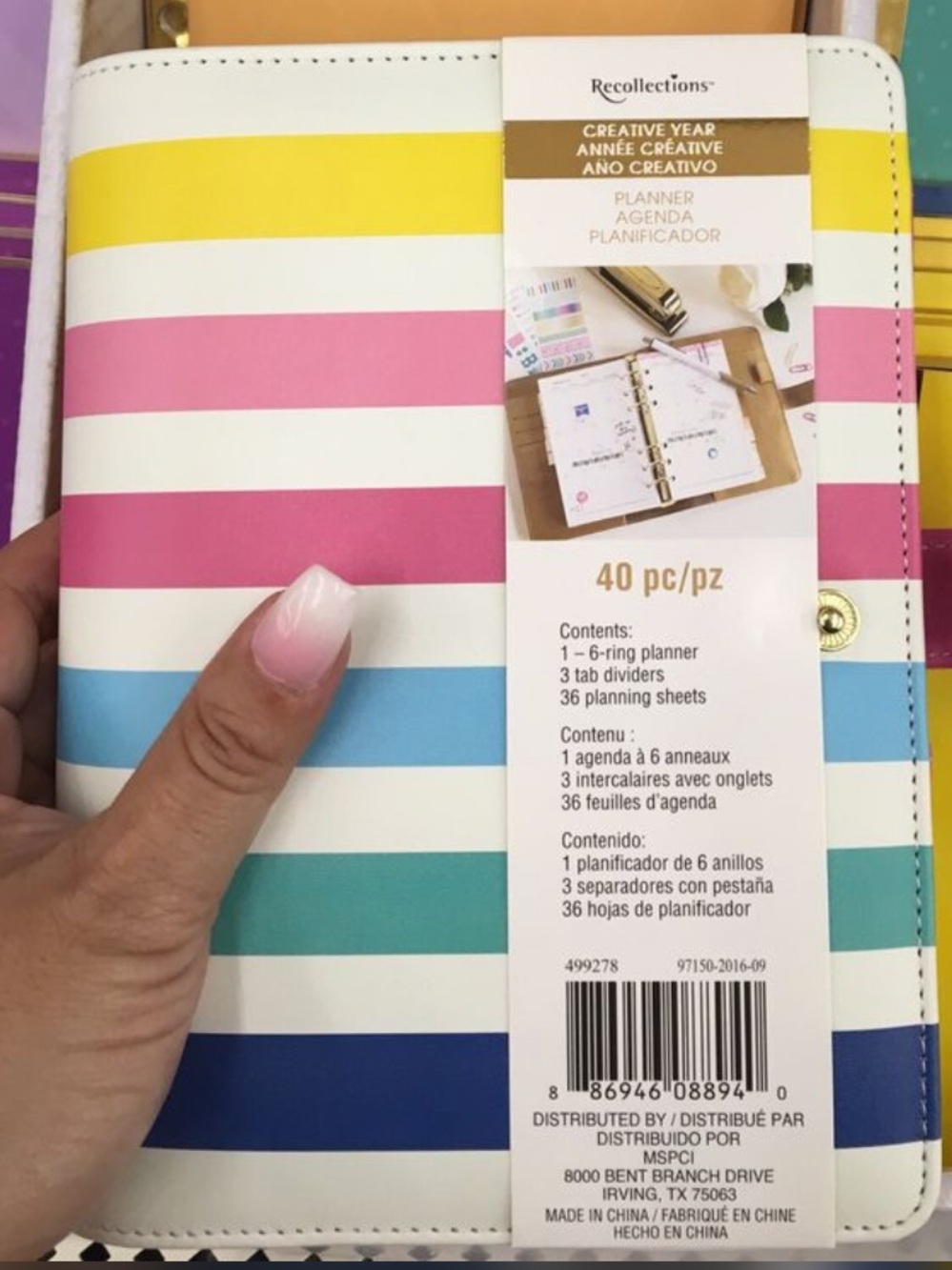 NWT Recollections Striped 6-Ring Planner - Yellow, Pink, Blue, teal, Navy